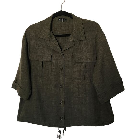 Love Maven Womens Button Front 3/4 Sleeve Drawstring Bottom Hem Top Size Large - Picture 1 of 6